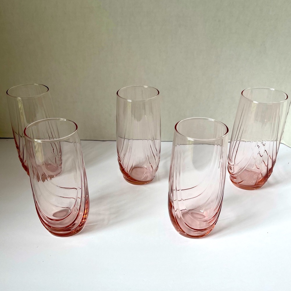 Vintage Clear Pink Drinking glasses set of five